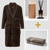 Rinkinys: chalatas, namų kvapas "Opulence", 120 ml ir medvilnės rankšluosčių rinkinys – (2 vnt, 70 x 140 cm)